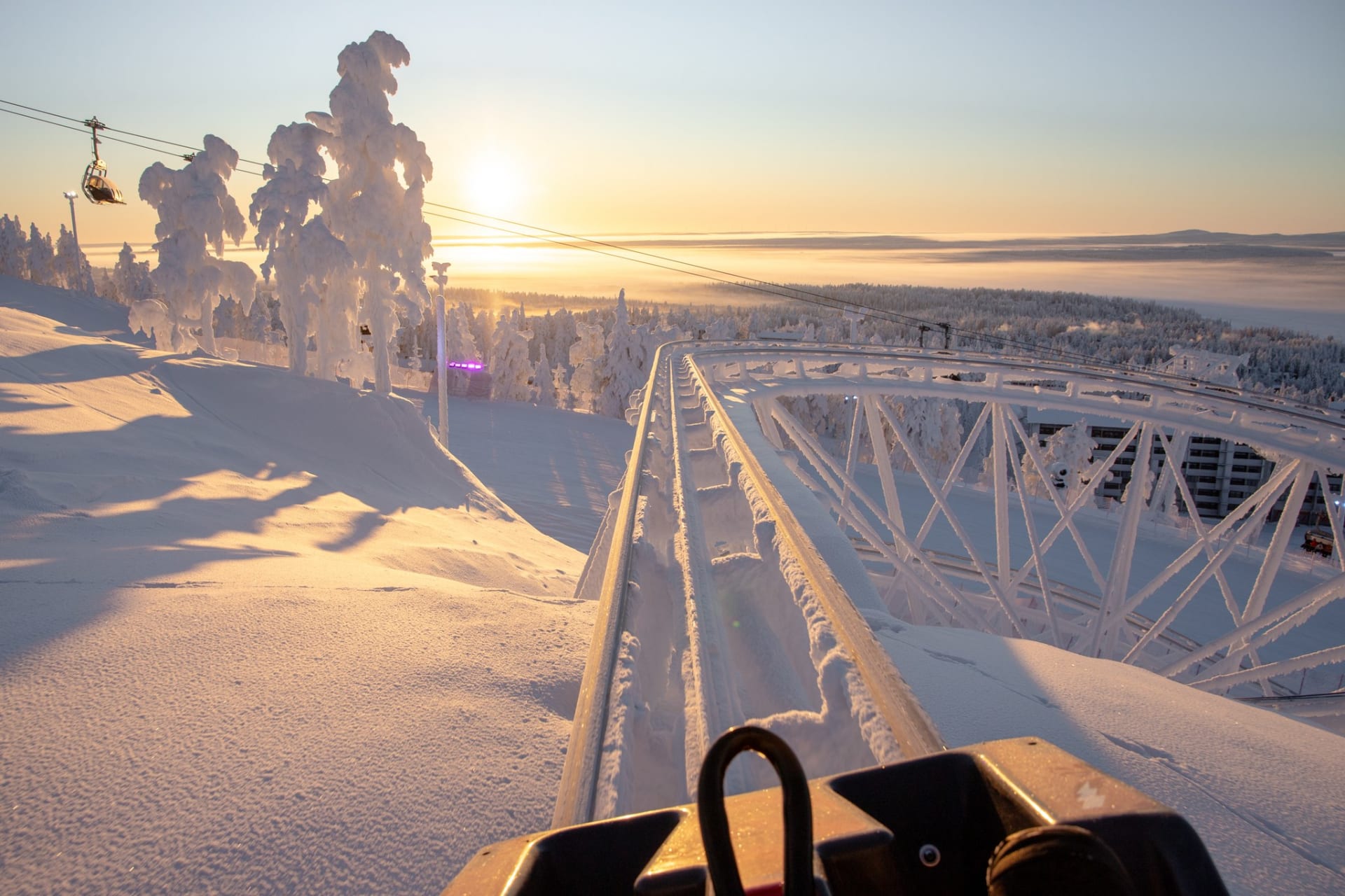 Ruka Coaster in Ruka Ski Resort in the mid winter in sunset