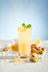 Very refreshing with slightly spicy ginger. Ginger, lemon water, maple syrup.