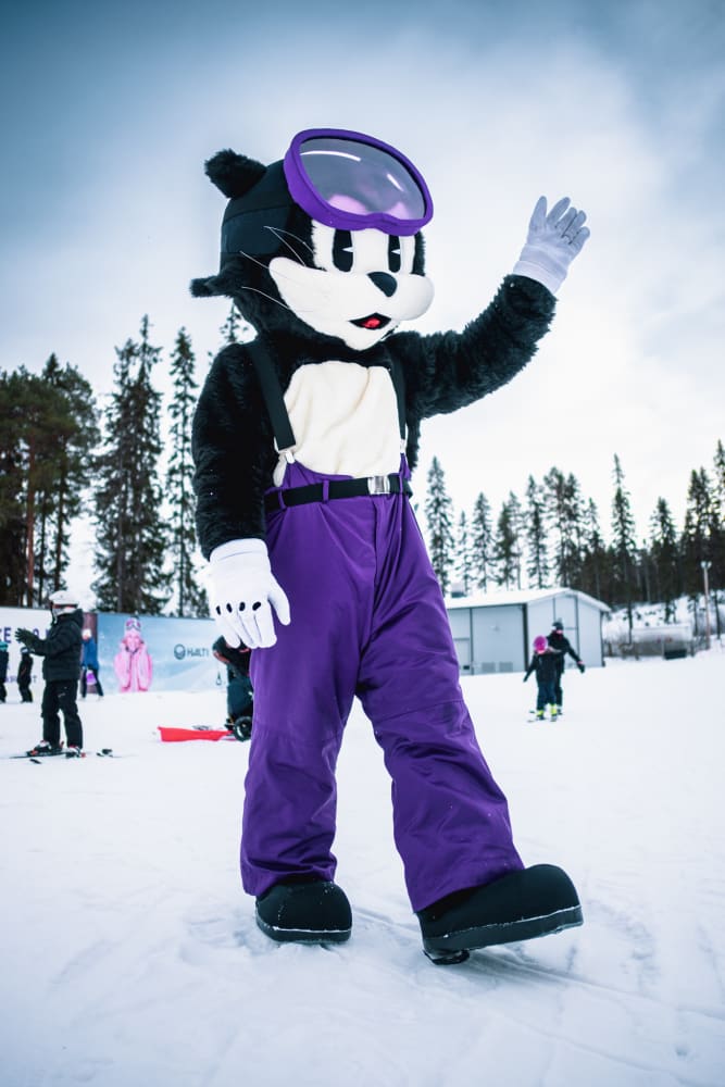 Vuokatti Ski Resort's mascot cat Max entertaining customers