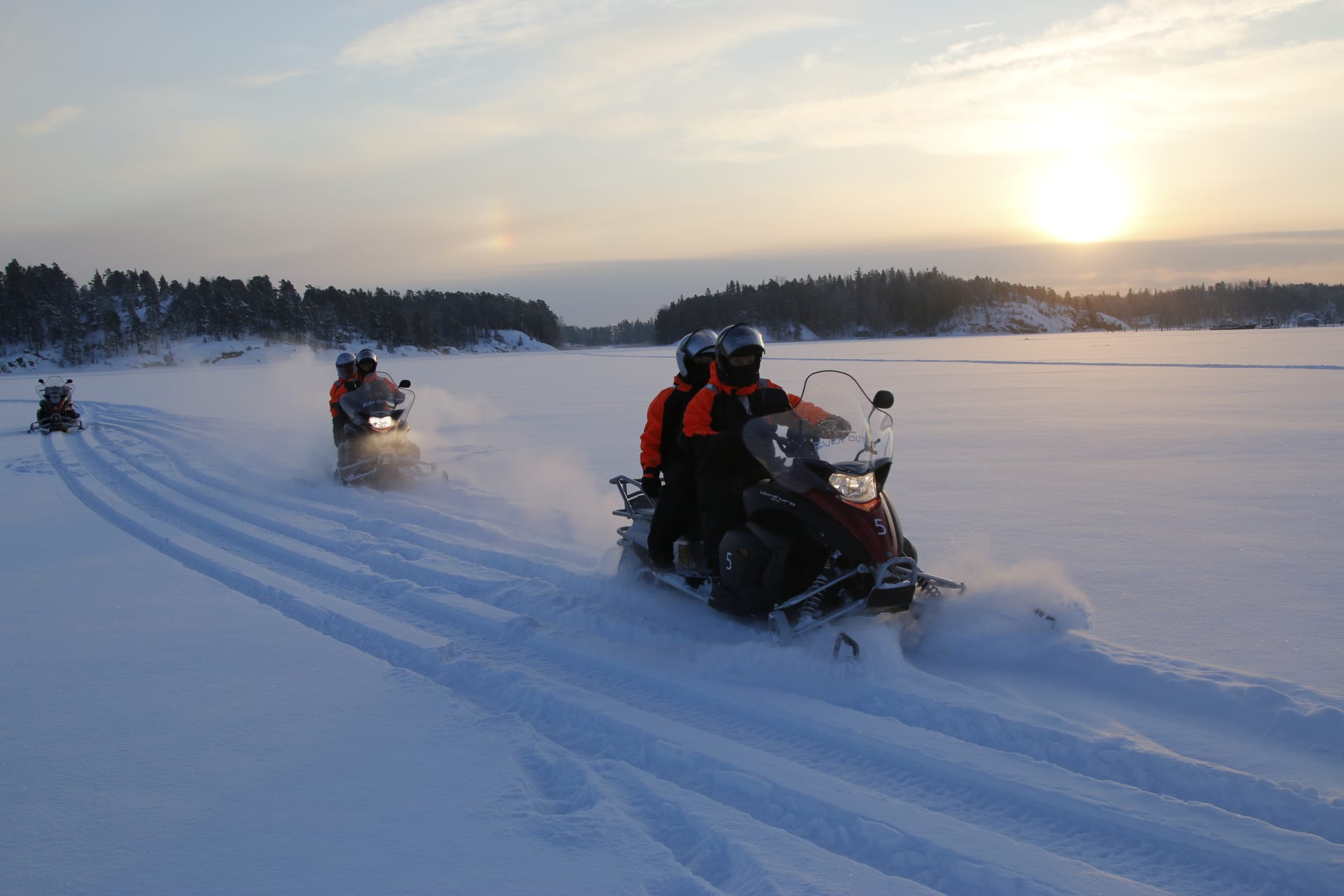 You can be 2 persons on a snowmobile
