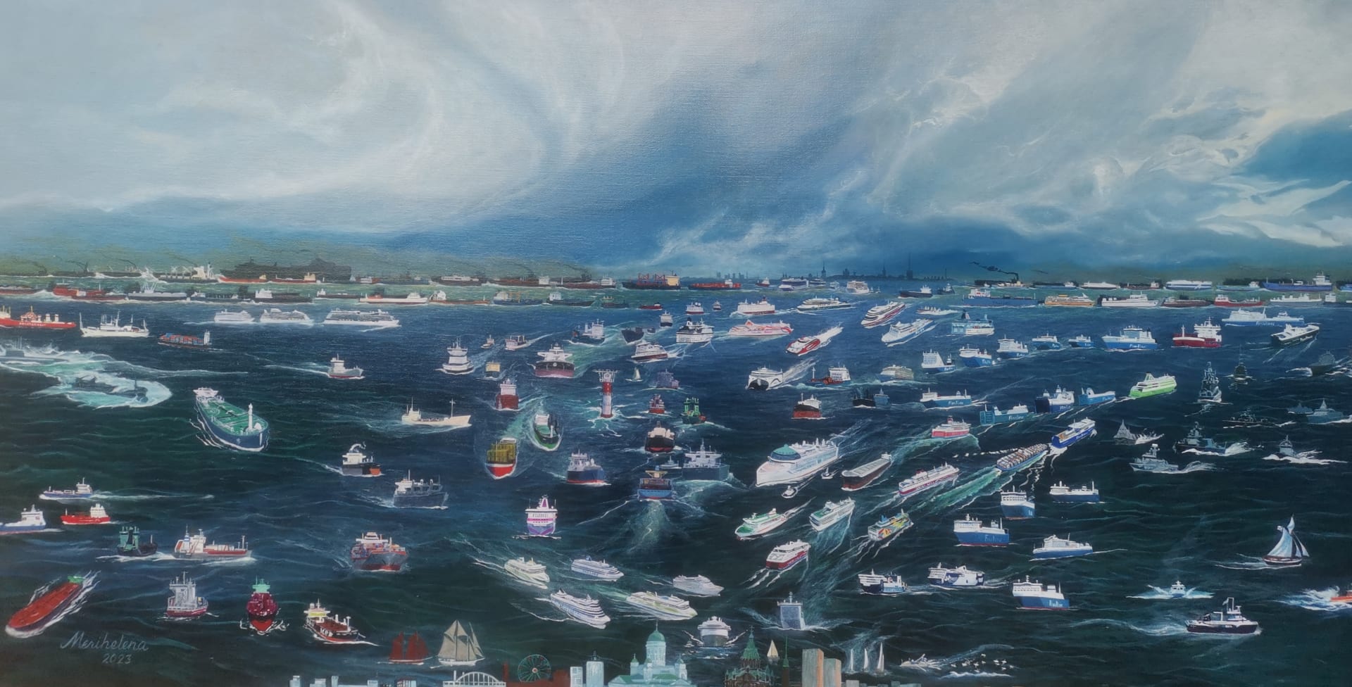 Tunti Suomenlahdella, öljy 2023, 100cm x 200cm