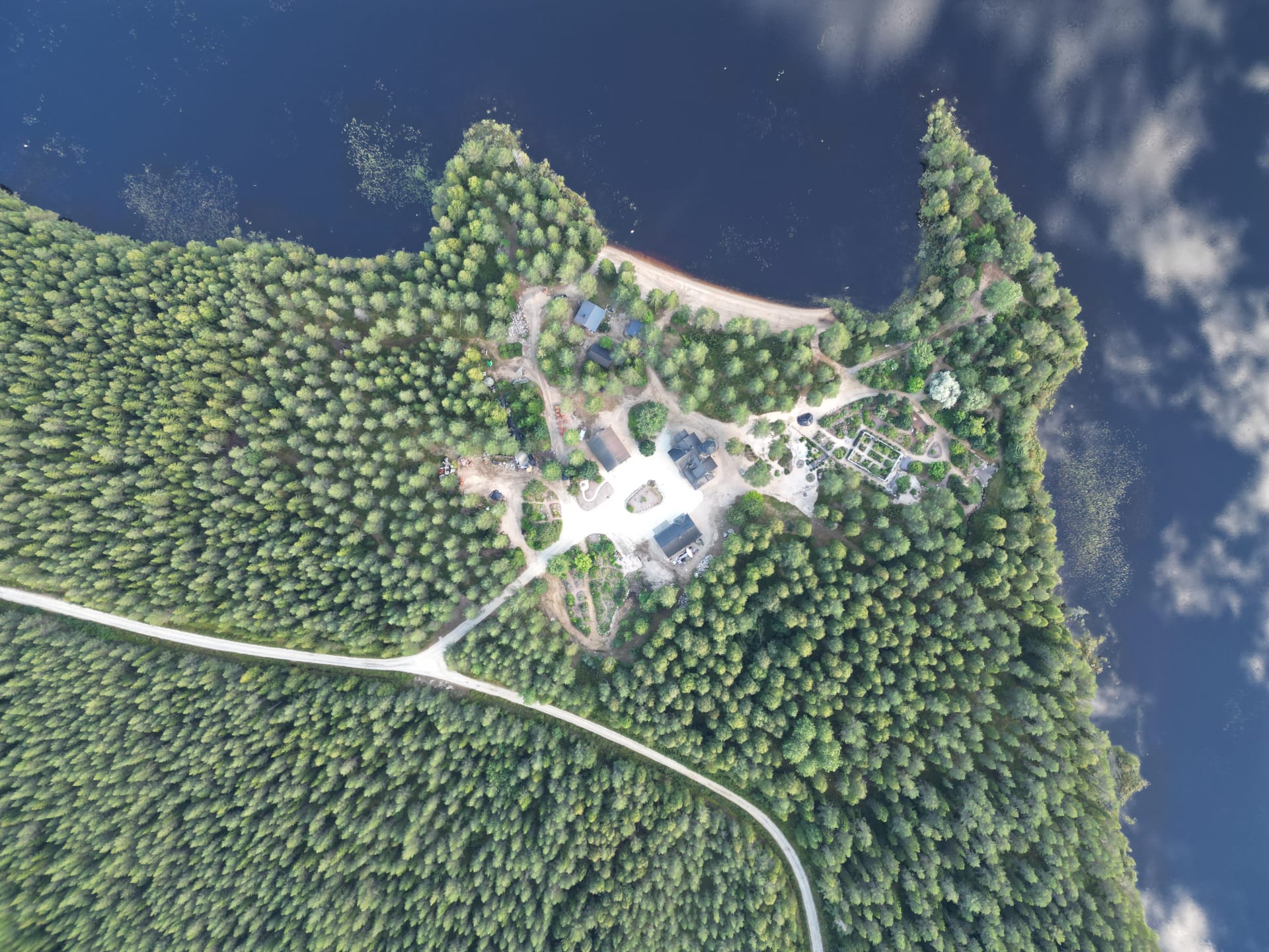 Aerial view down to Arctic Garden and Villa Cone Beach nesting alone in wilderness.