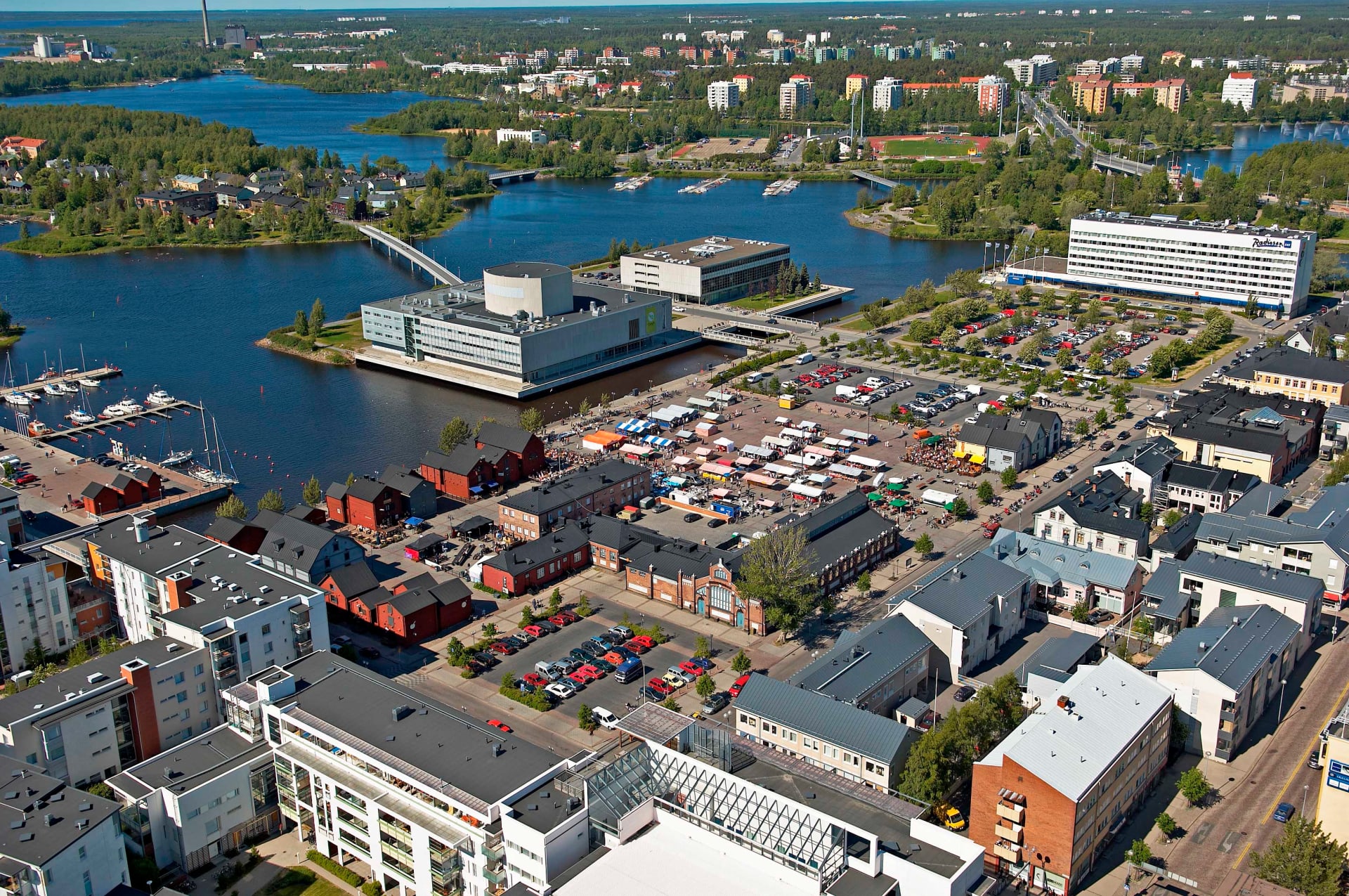 Aeria view of Rantakortteli blocks and market square.