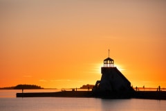 Nallikari lighthouse in sunset.