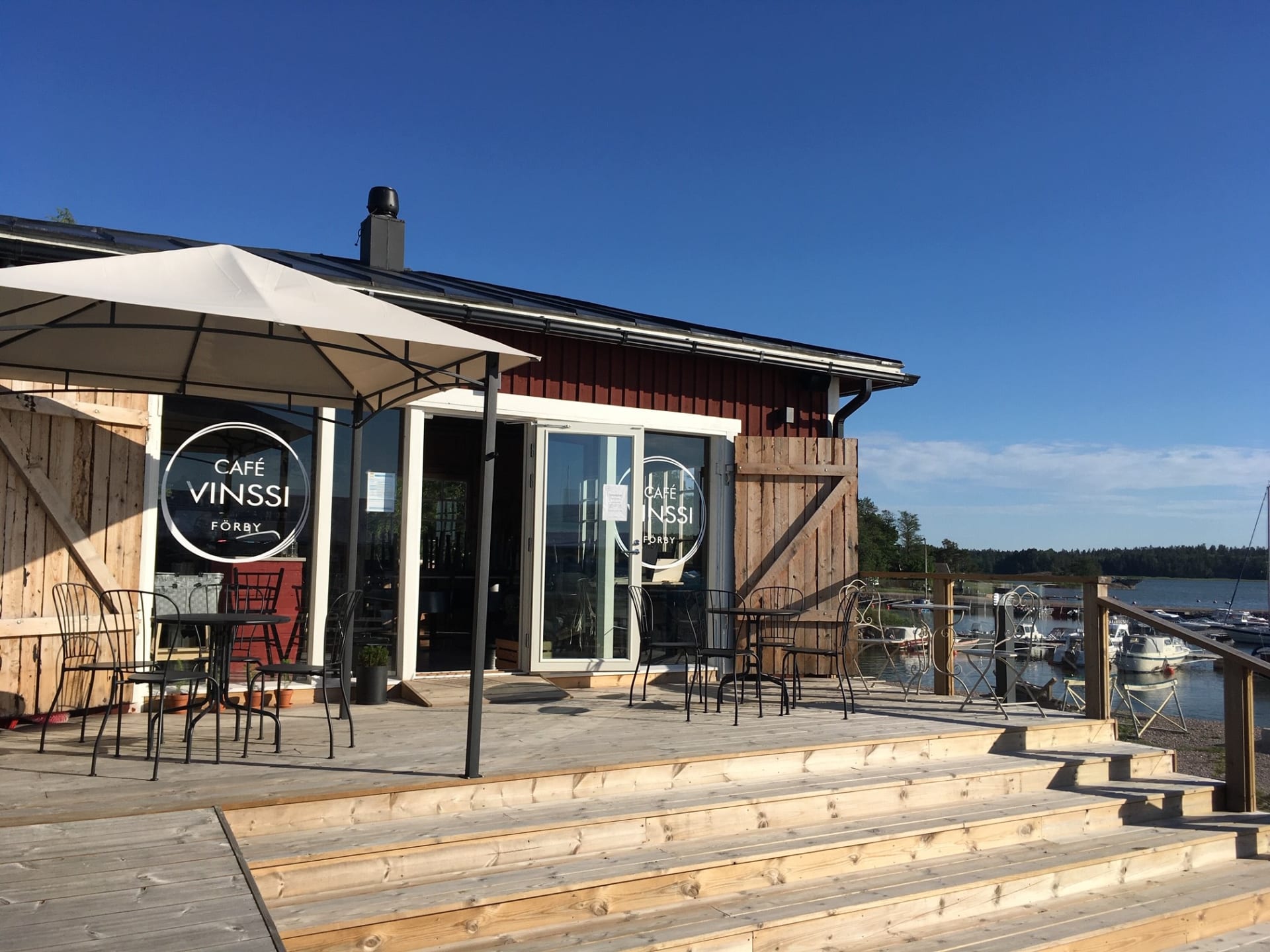 View from the summer cafe terrace to the marina