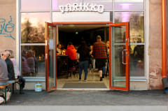 The main entrance of Varikko brewery and restaurant in a historic industrial building