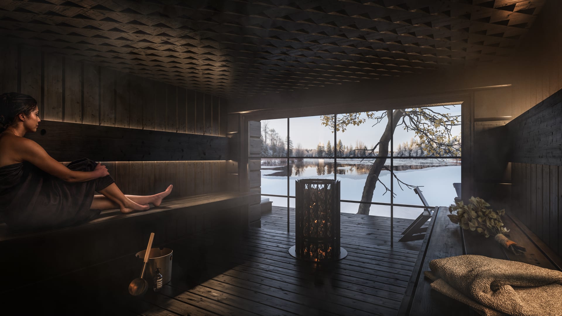 River view sauna at Vaattunki