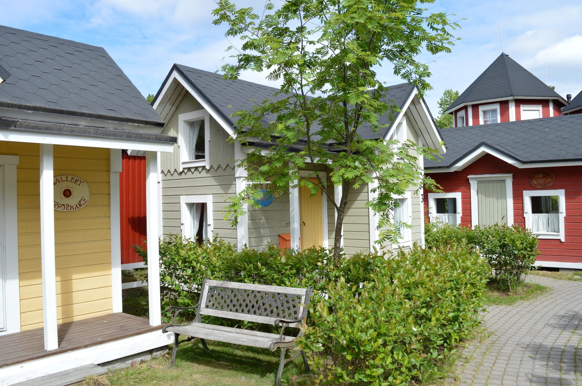 Mini cottages in amusement park Vauhtipuisto.