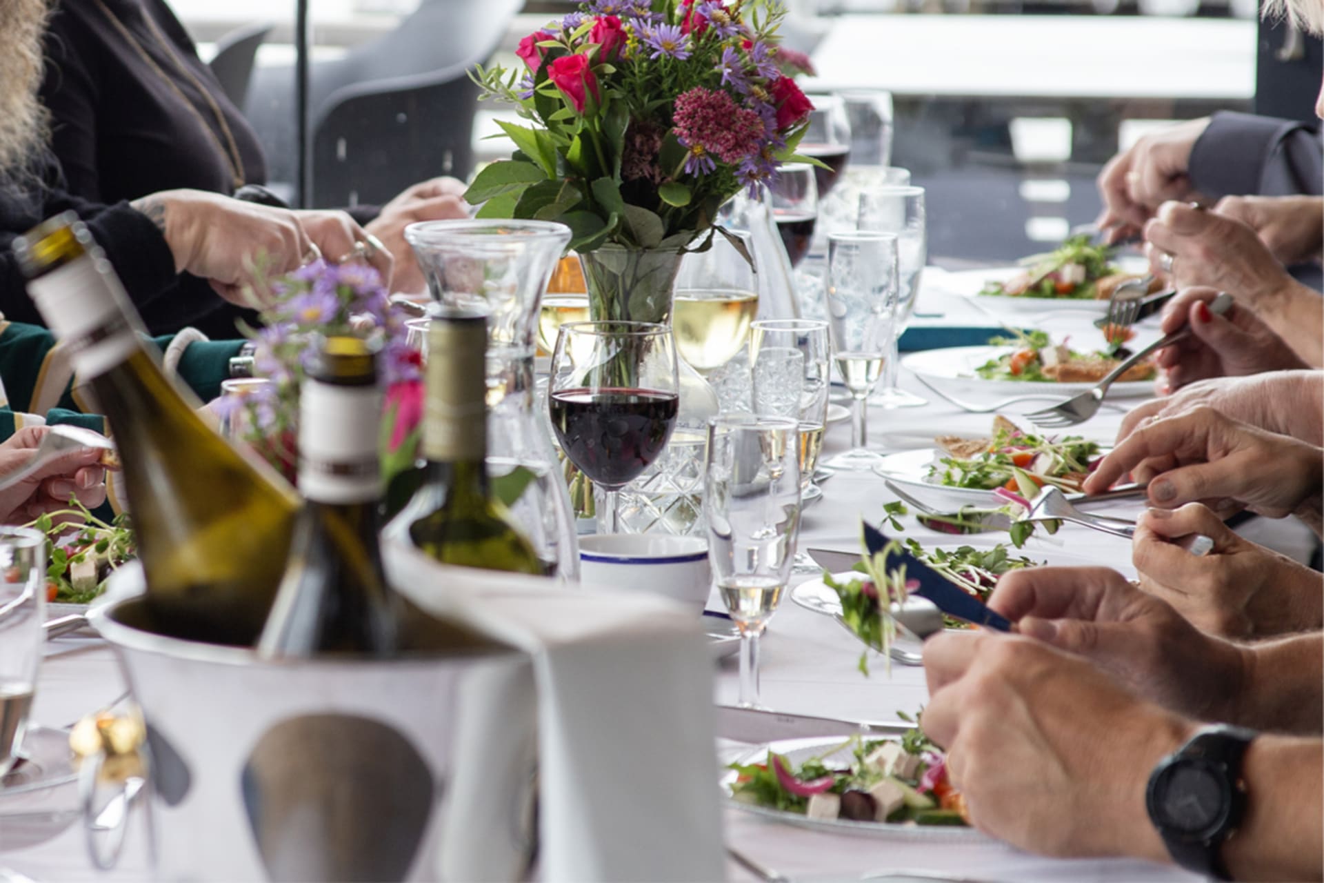 Festive dining on the terrace of Mathildan Marina.