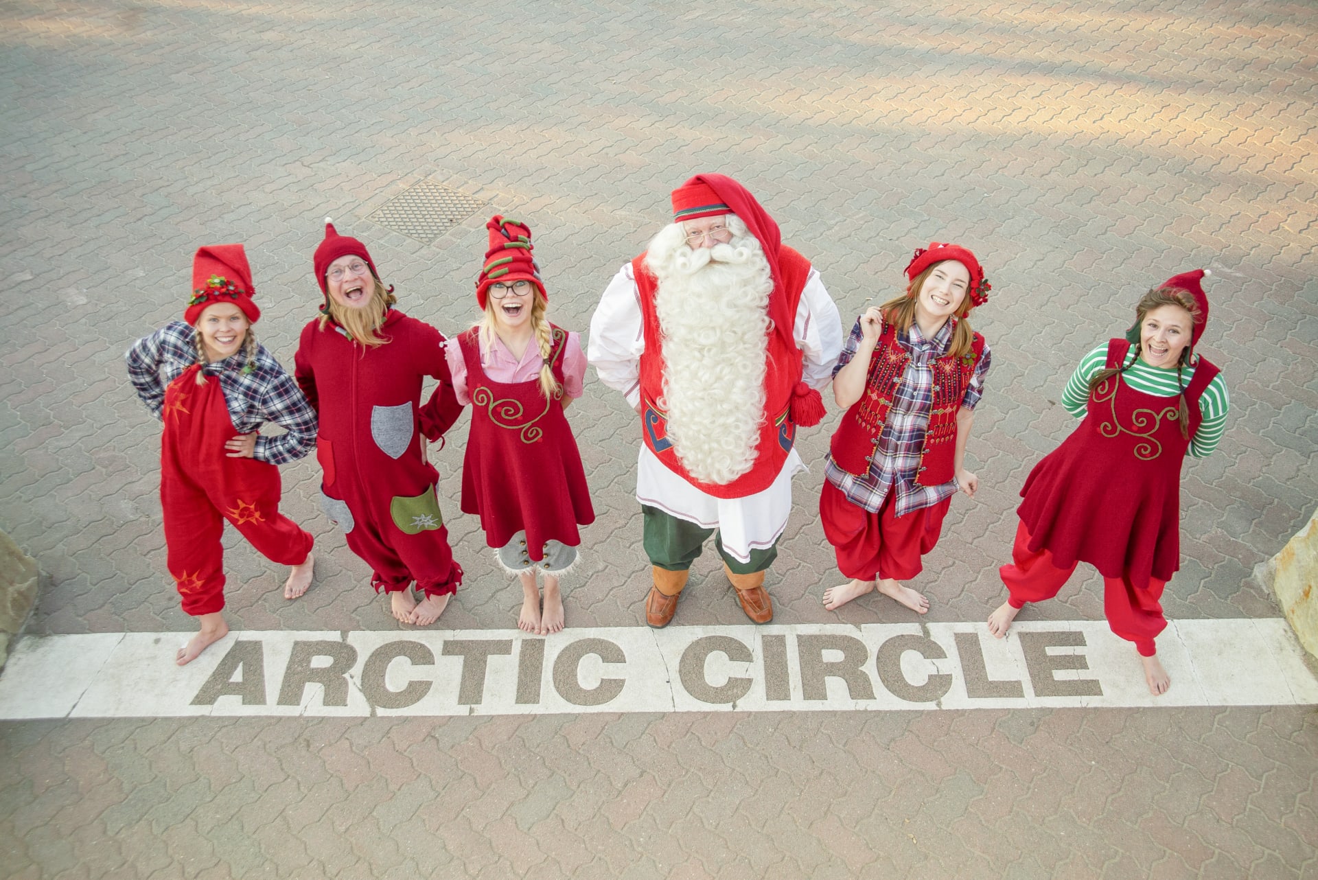 Santa Claus and elves at the Arctic Circle line
