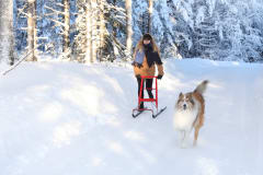 Kicksledding is real fun on Villa Cone Beach roads and lake ice.