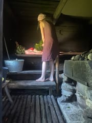 Sauna treatment in a traditional Finnish smoke sauna