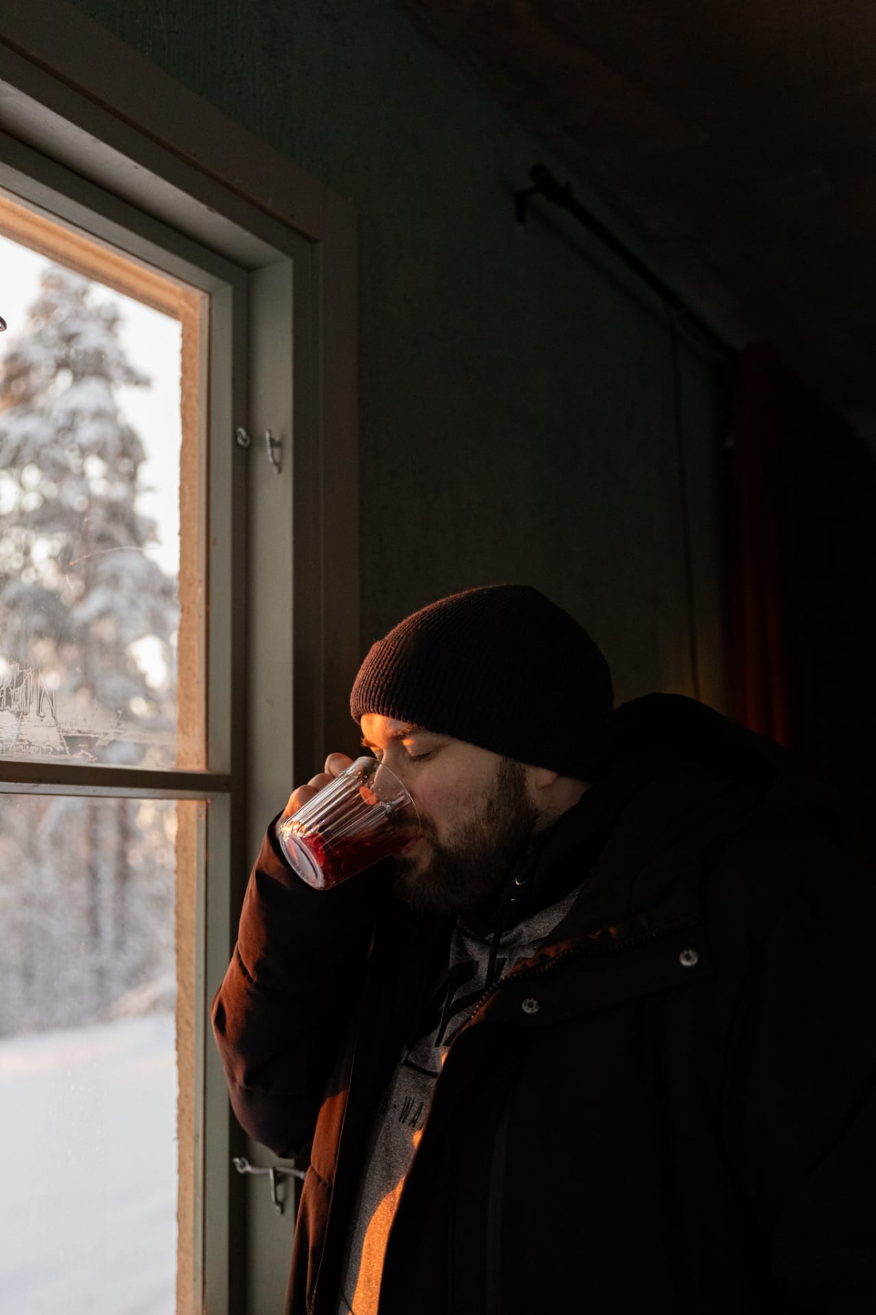 A person enjoys hot juice