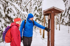 Nainen ja mies tutkivat opastetaulua.