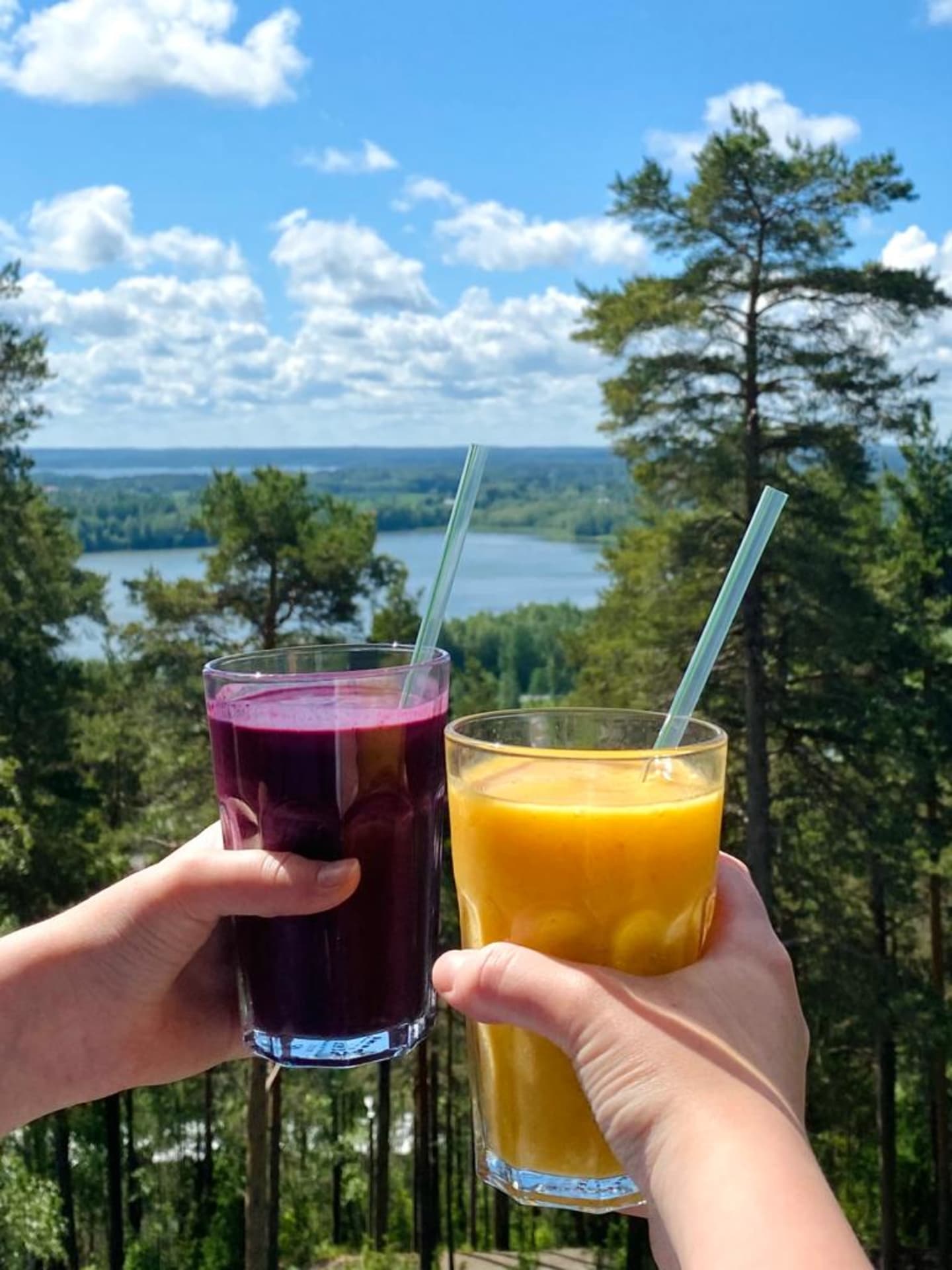 Two fresh smoothies in the beautiful scenery of Kirkkoharju Observation Tower