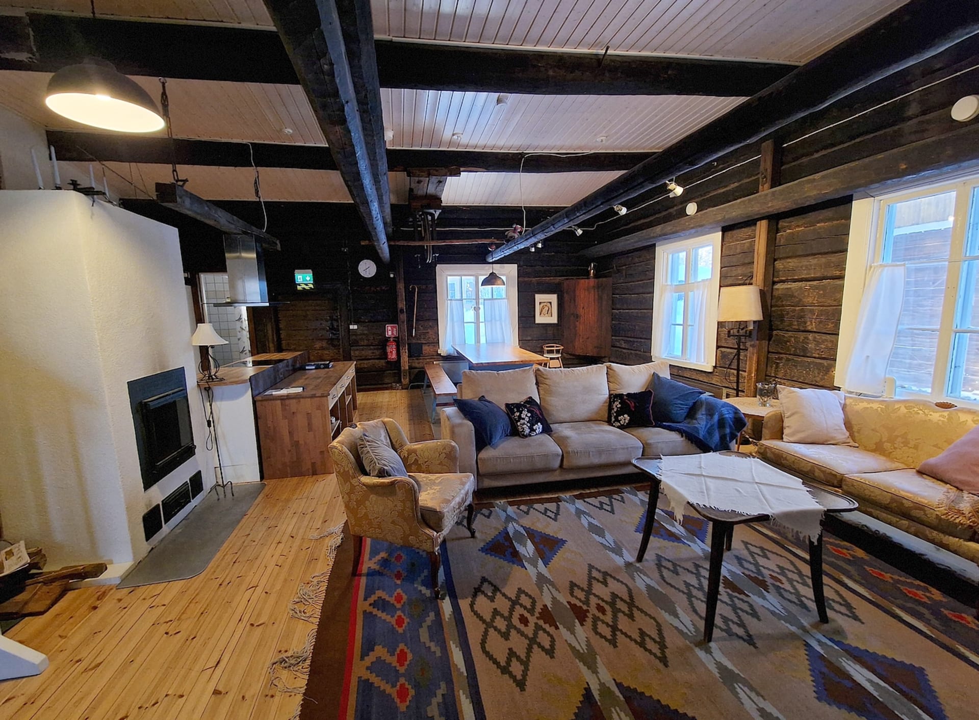 The atmospheric lounge and kitchen of the Possakka villa.