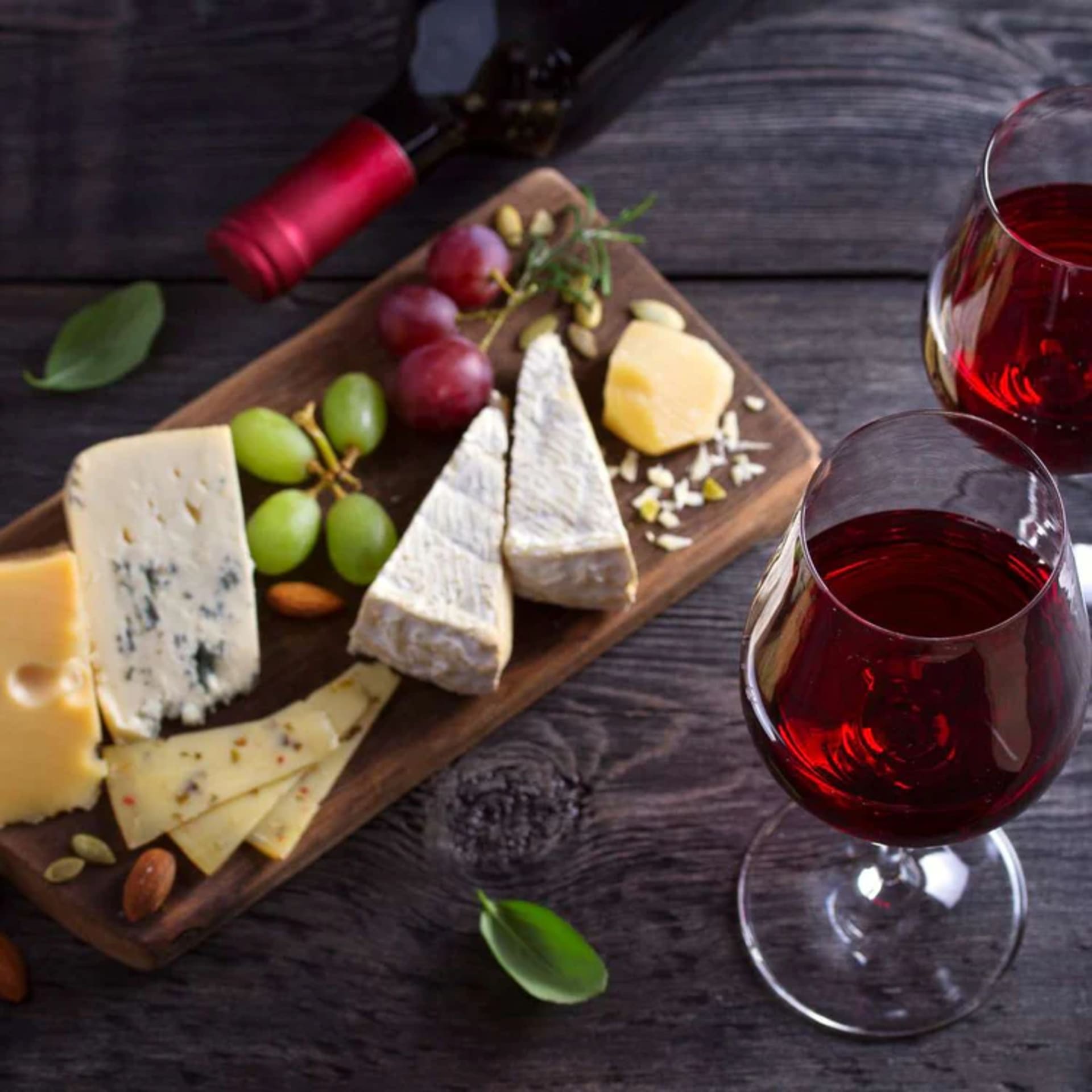 Delicious cheese and wine