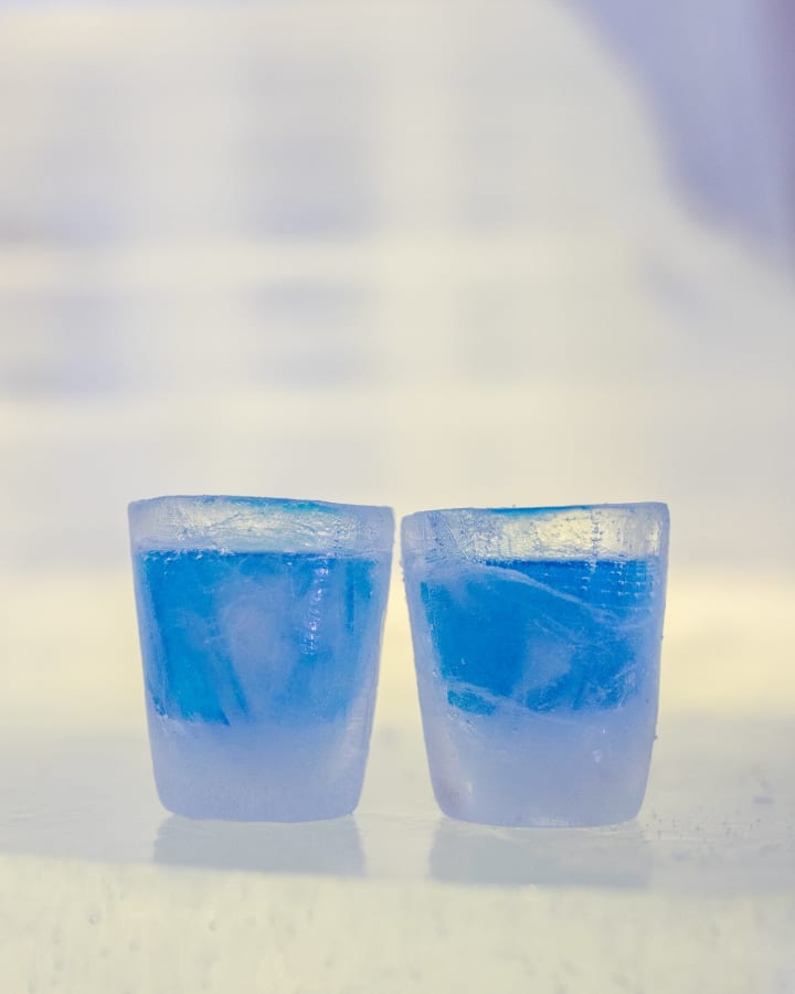 Shot glasses made of ice.
