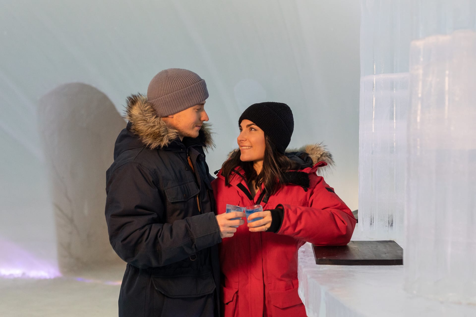 Couple inside the Ice bar.