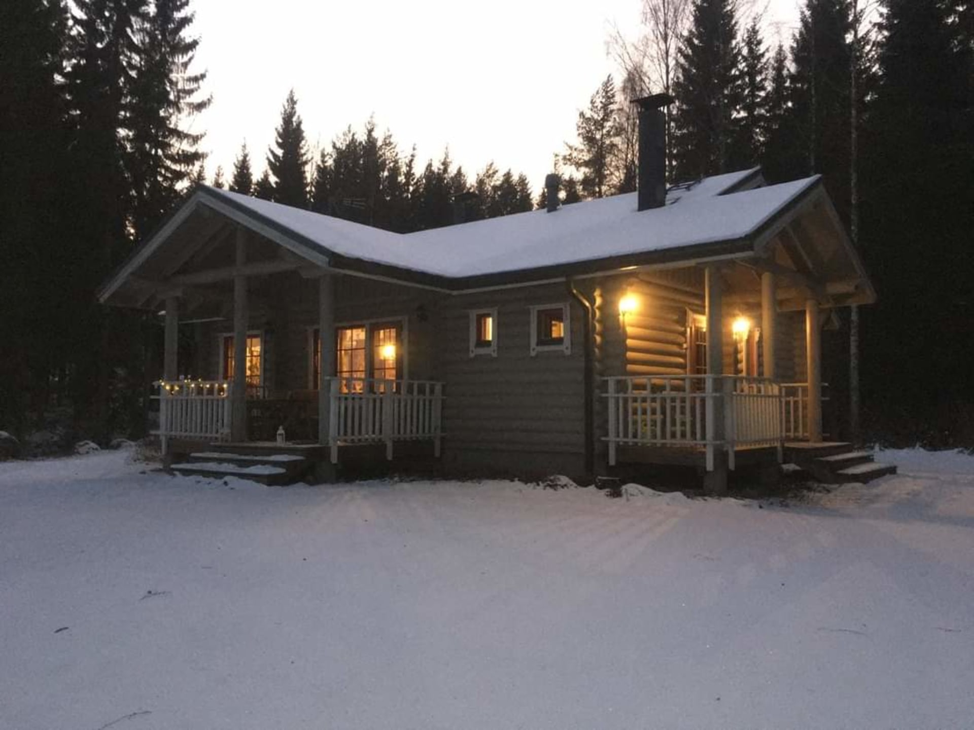 Yellow cottage winter