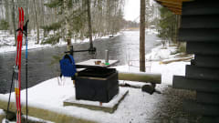 Pyhäkoski shelter in wintertime. Scenery towards Pyhäkoski rapid.