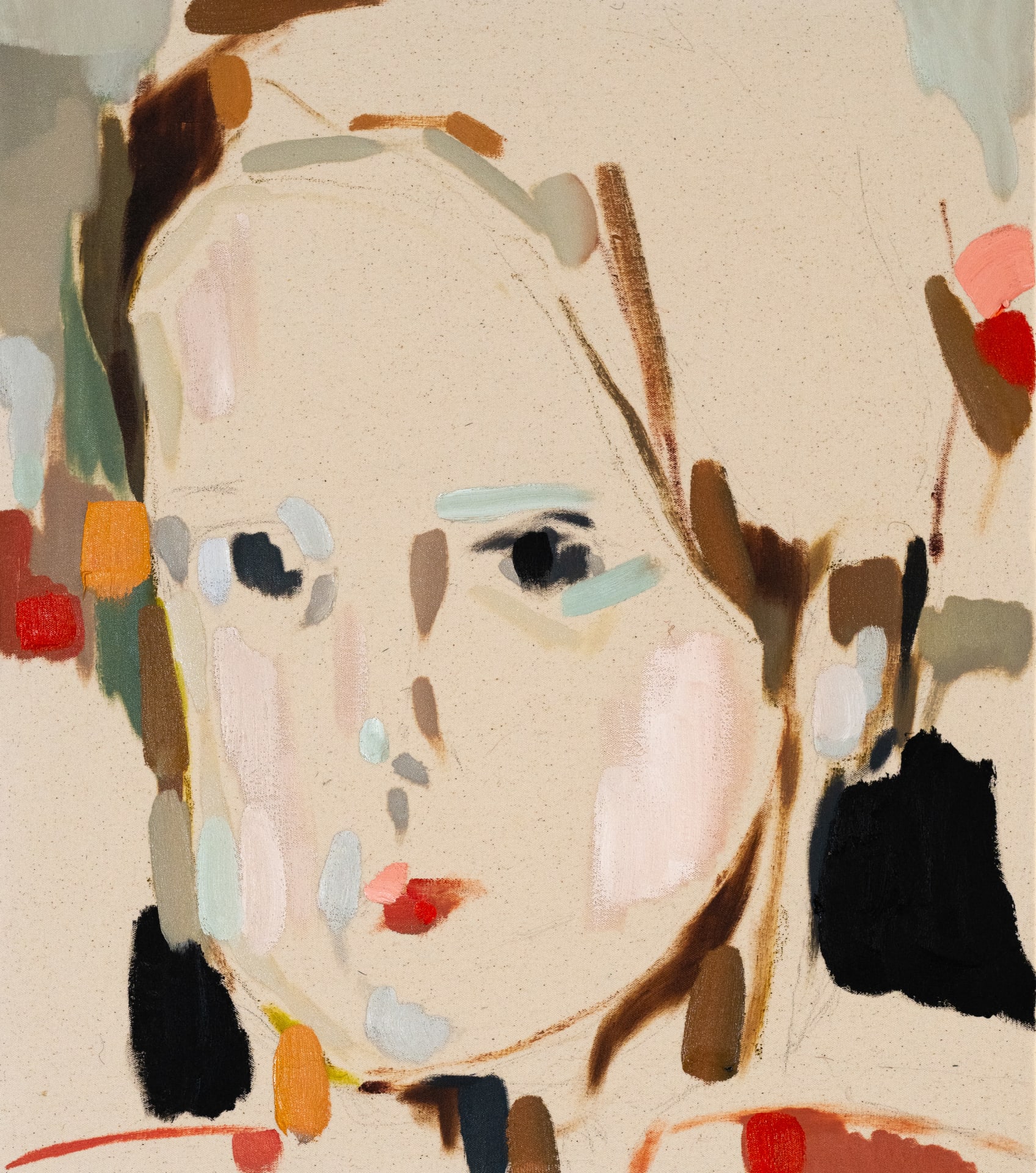 Jukka Rusanen: Maneeri, 2024 öljy, öljypastelli ja hiili kankaalle, 55 x 48 cm
