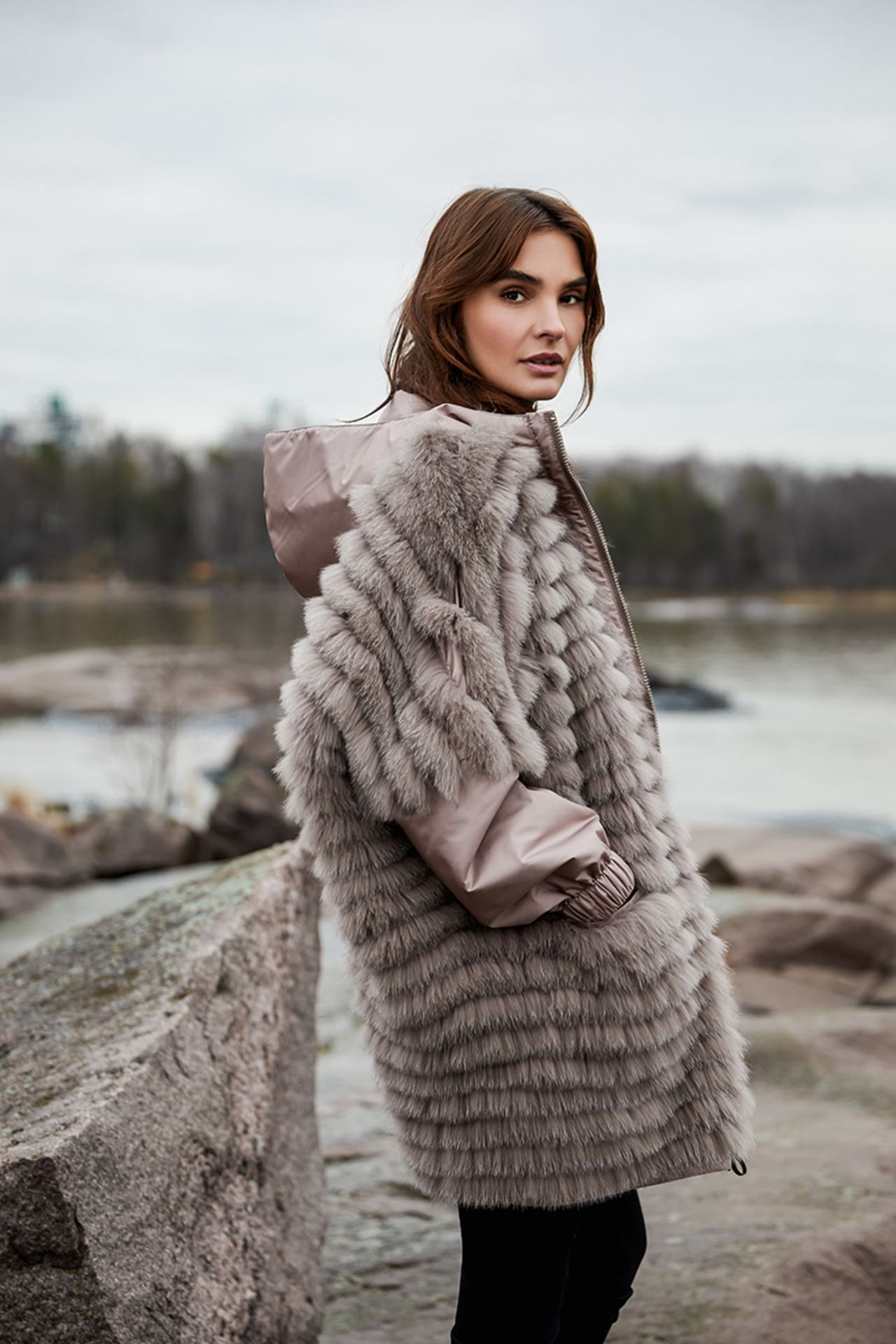Reversible fox fur coat