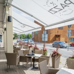 Sunny terrace at Trattoria Pazzi restaurant