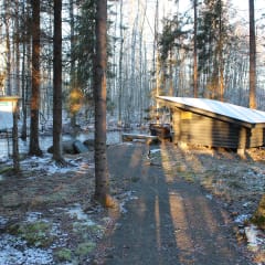 Road leading to the shelter in wintertime.