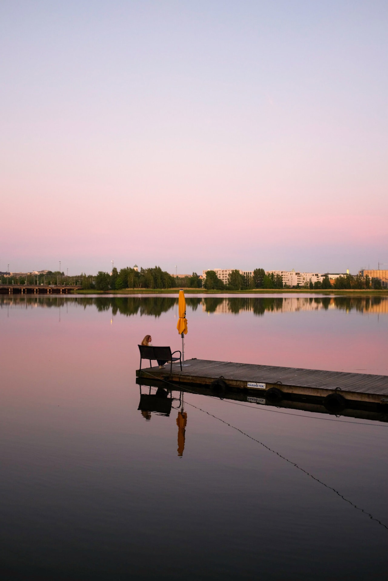 Purple summer night on Töölönlahti Bay