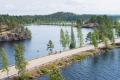 Lietvesi scenic road in the middle of the lake Saimaa, Puumala archipelago route.