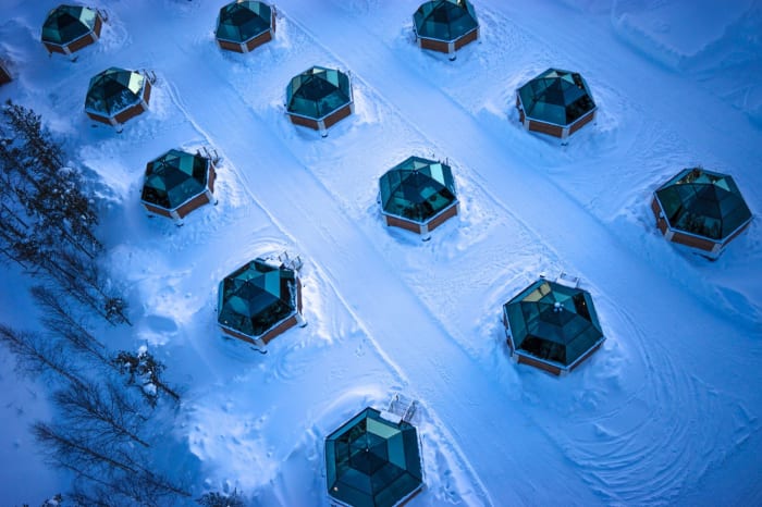 Glass igloos with 360 degree glass roof.