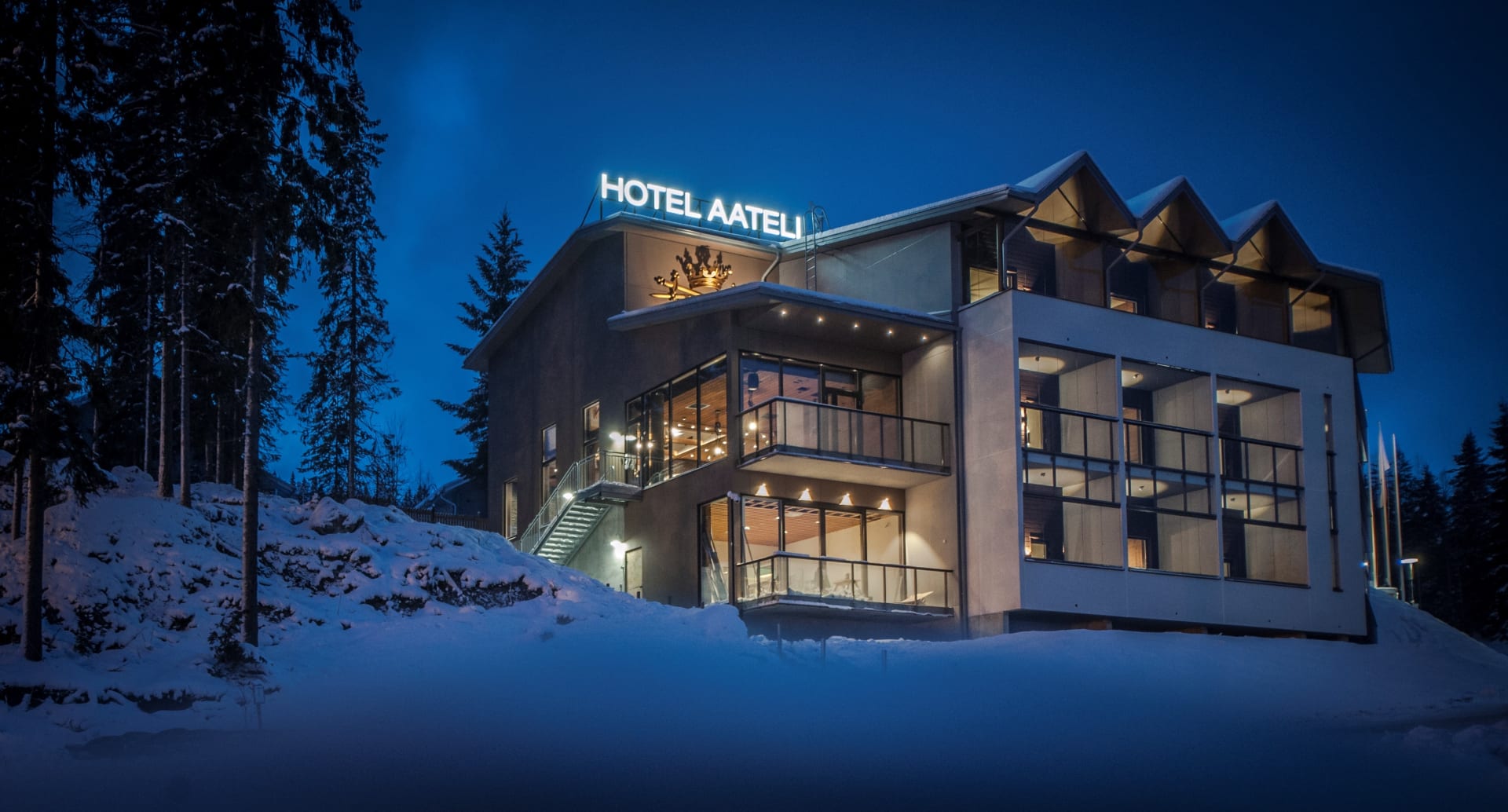 Boutique Hotel Aateli Hill in Vuokatti Arctic Lakeland Kainuu in winter