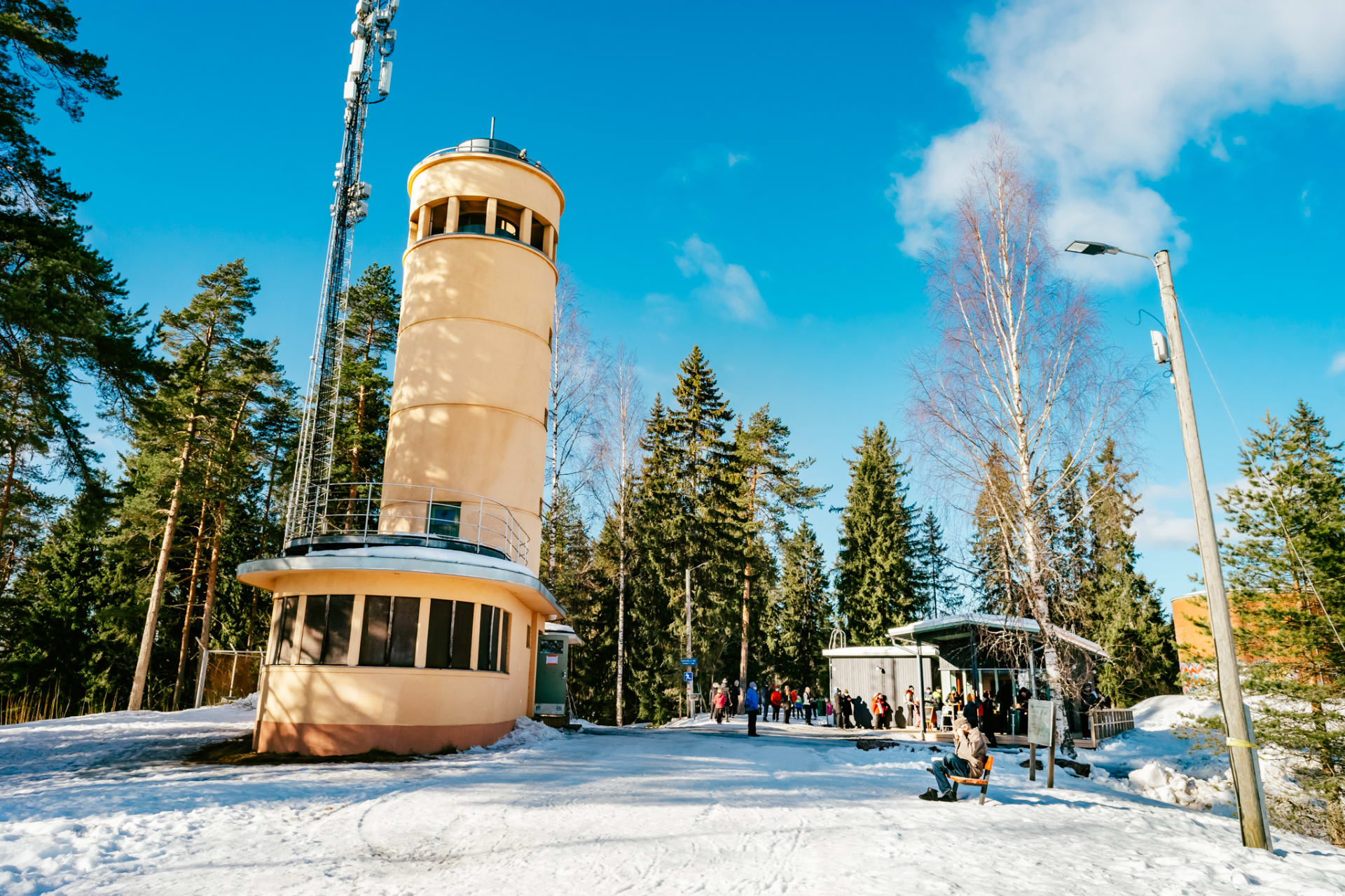 Observation tower and cafe in winter