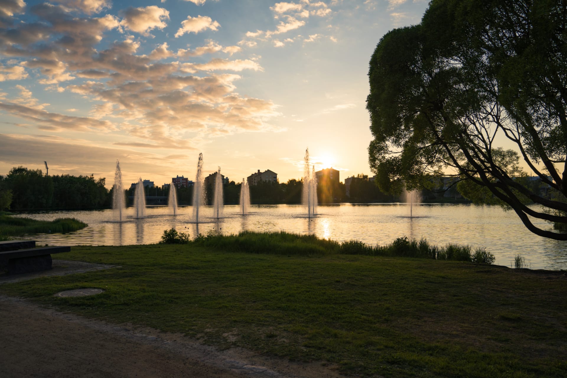 Fountains of  Hupisaaret at the sun set.