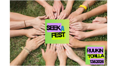 Käsiä kurottamassa kohti Seek a Festin logoa.
