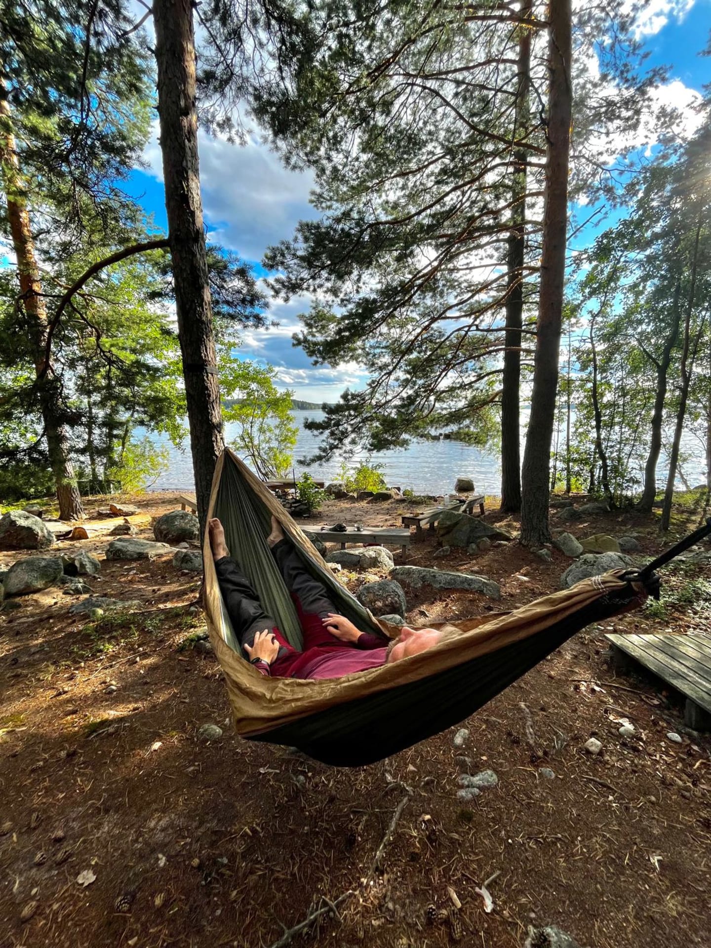 Take a nap on the hanging swing.