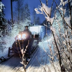 Apukka Snowtrain is pulled by a vehicle called Sherpa or with snowmobiles.