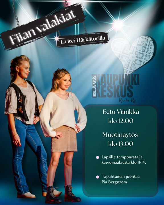 Fiian Valakiat -tapahtumamainos, kuvituksena muotinäytös.