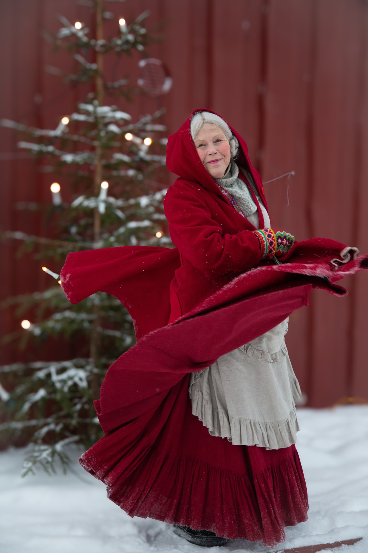 Mrs Santa Claus Finland in Oulu in her red outfit