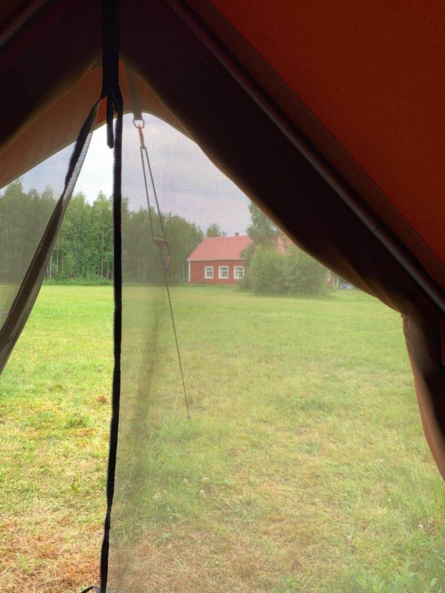 Glamping in Hailuoto. Mosquito net is all over tent.