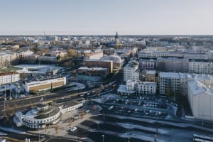 City view Turku in the winter, Hotelli Helmi in the forefront.