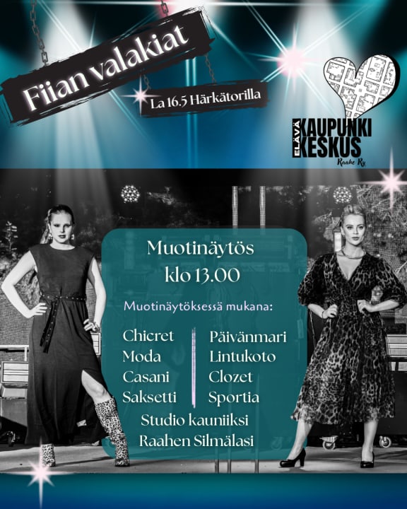 Fiian Valakiat -tapahtumamainos, kuvituksena muotinäytös.