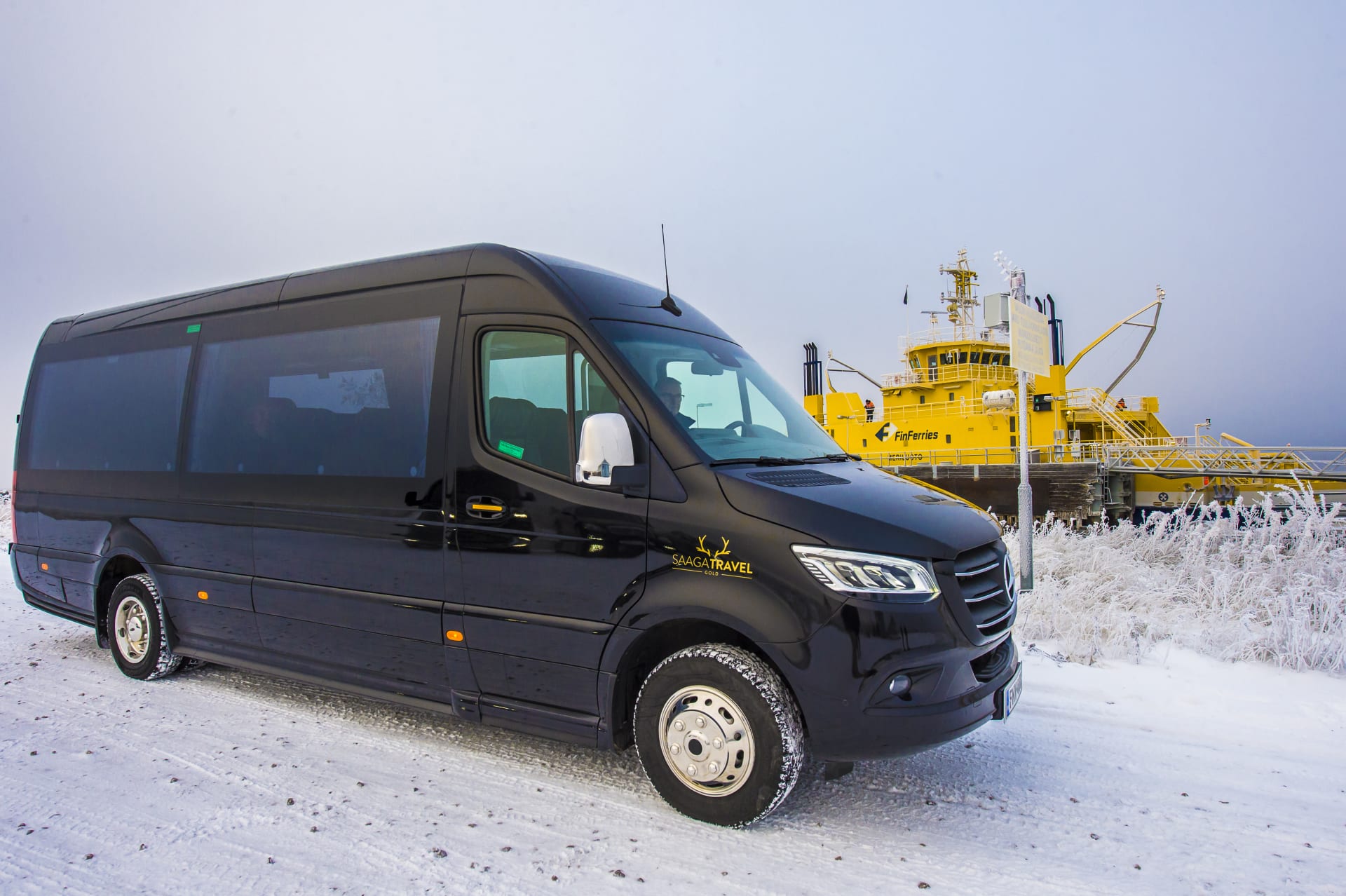 Saaga Travel Gold fleet includes Mercedes Sprinter 17-19-seater minibuses.