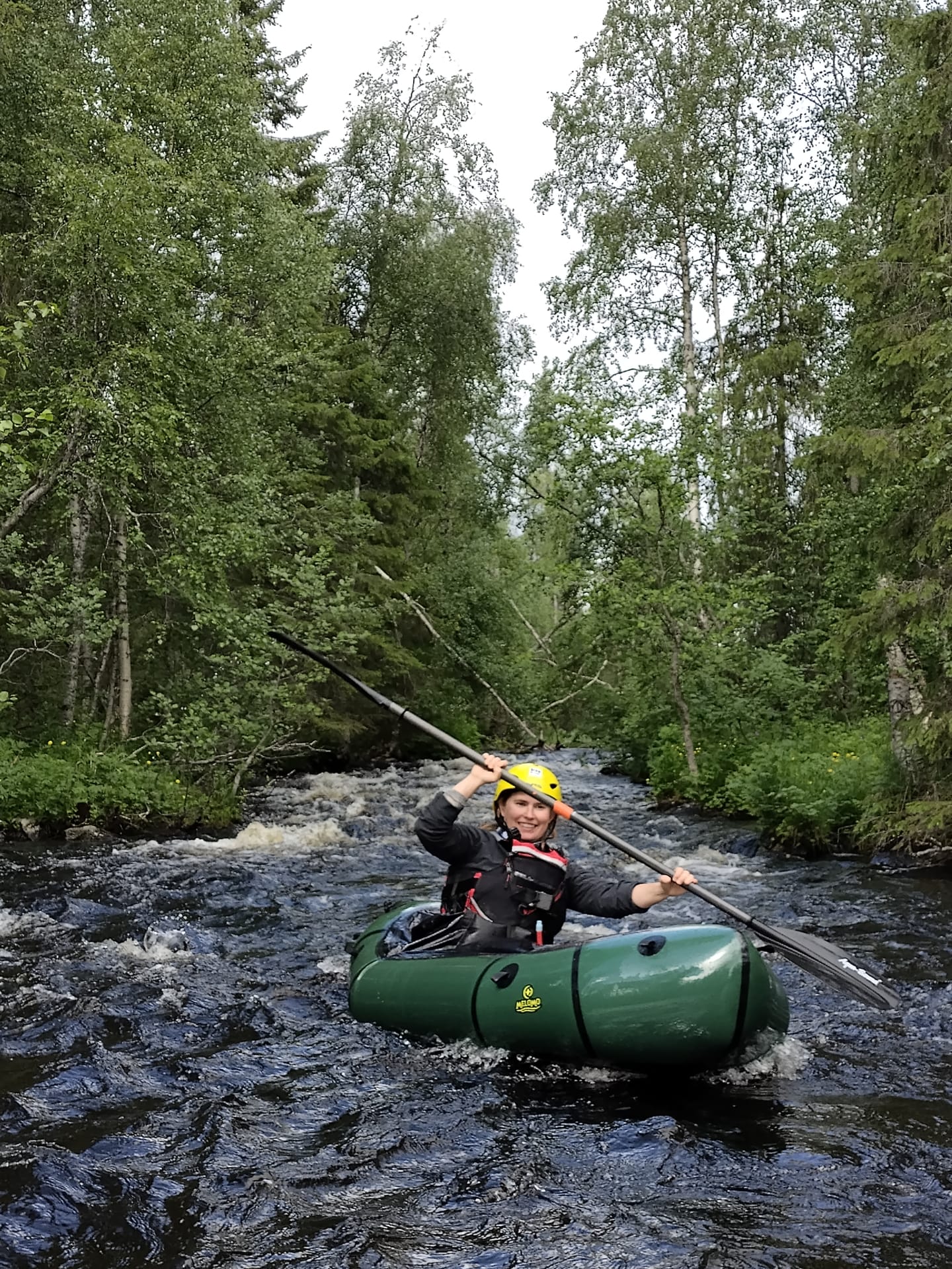 Packrafter on the Äkäsjoki River in Summer