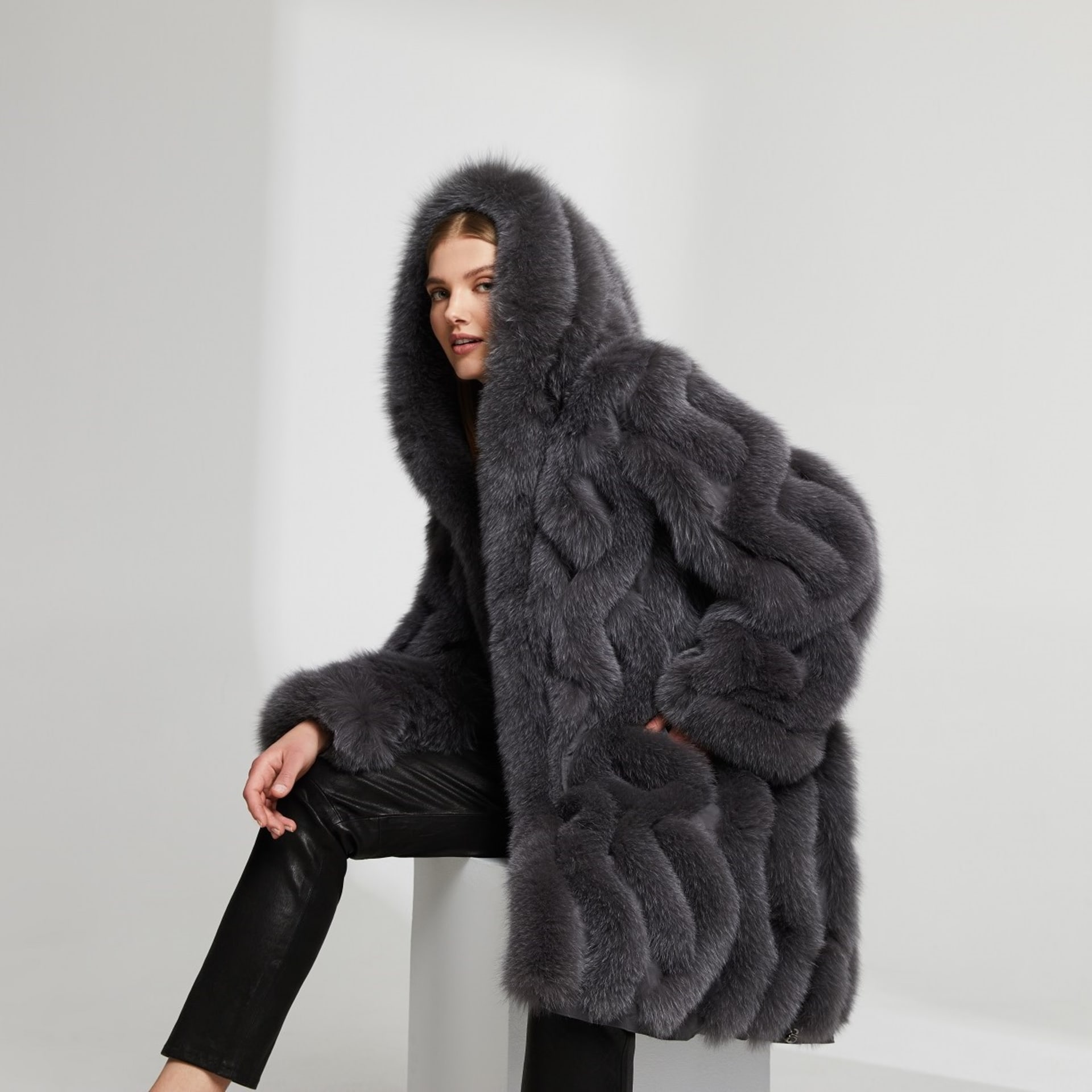 Reversible fox fur coat 