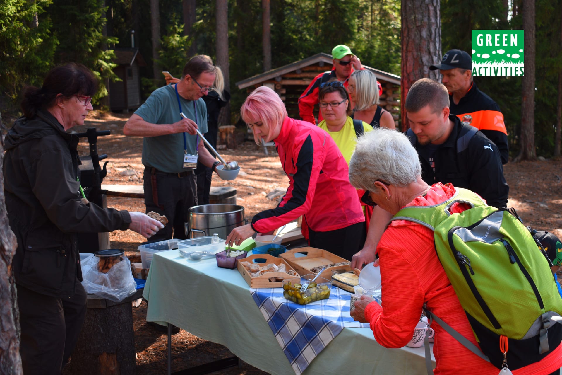 Lunch by a campfire