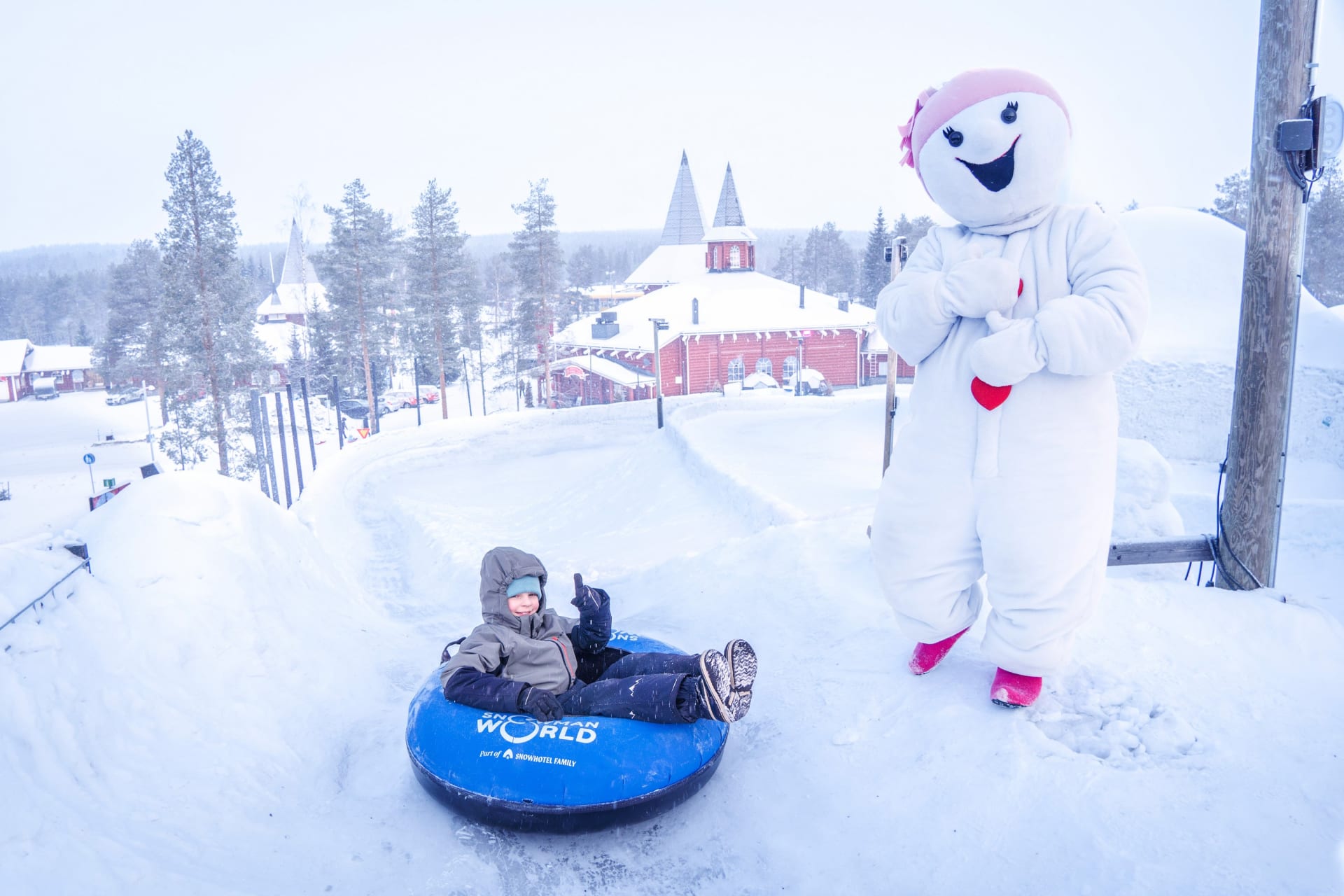 The Ice slide from the yard and Lumi the mascot