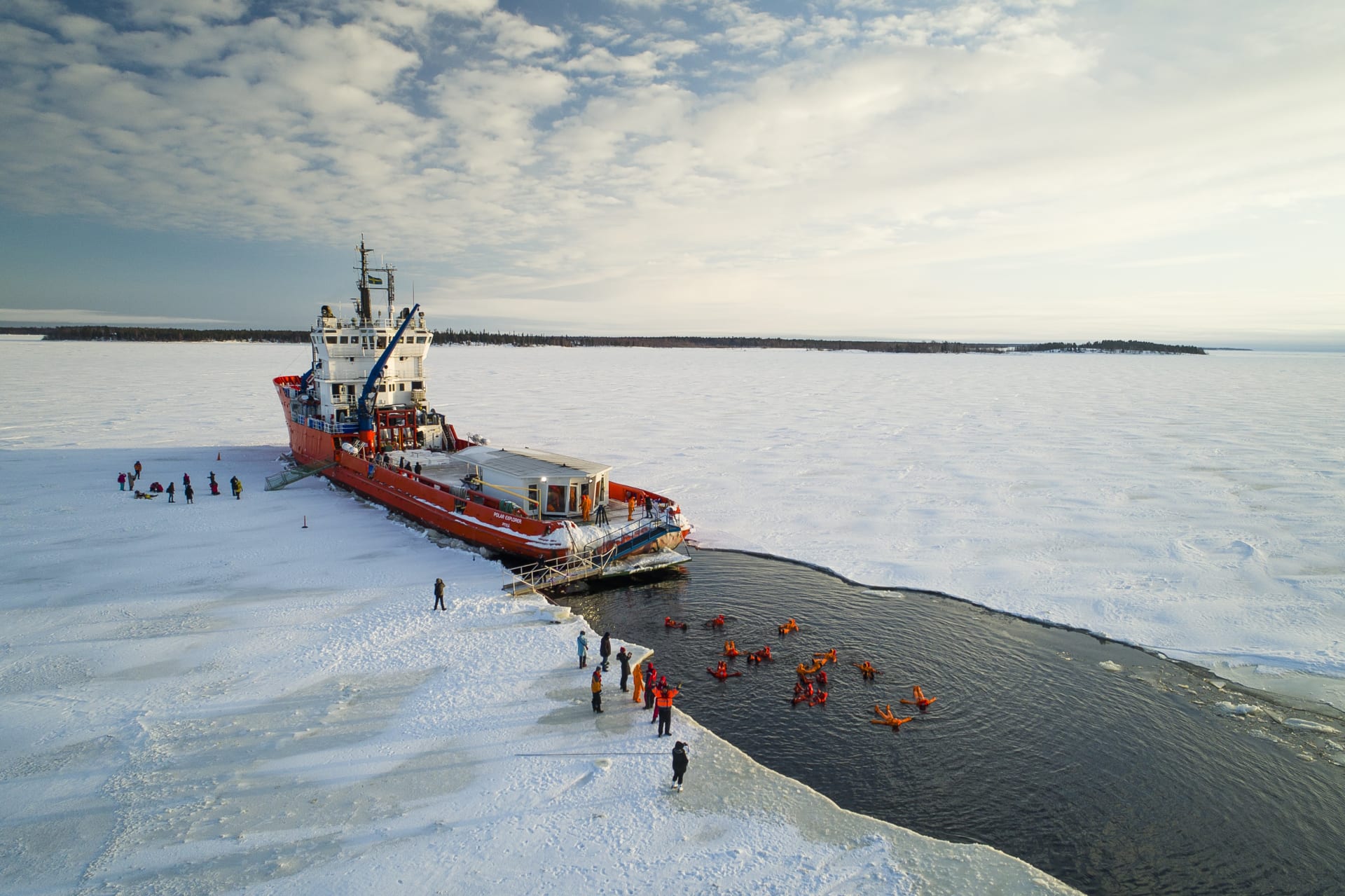 Floating in sea on Polar Explorer icebreaker cruise