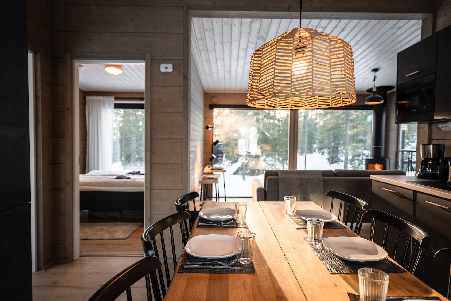WALD Villas kitchen and livingroom and bedroom on the background